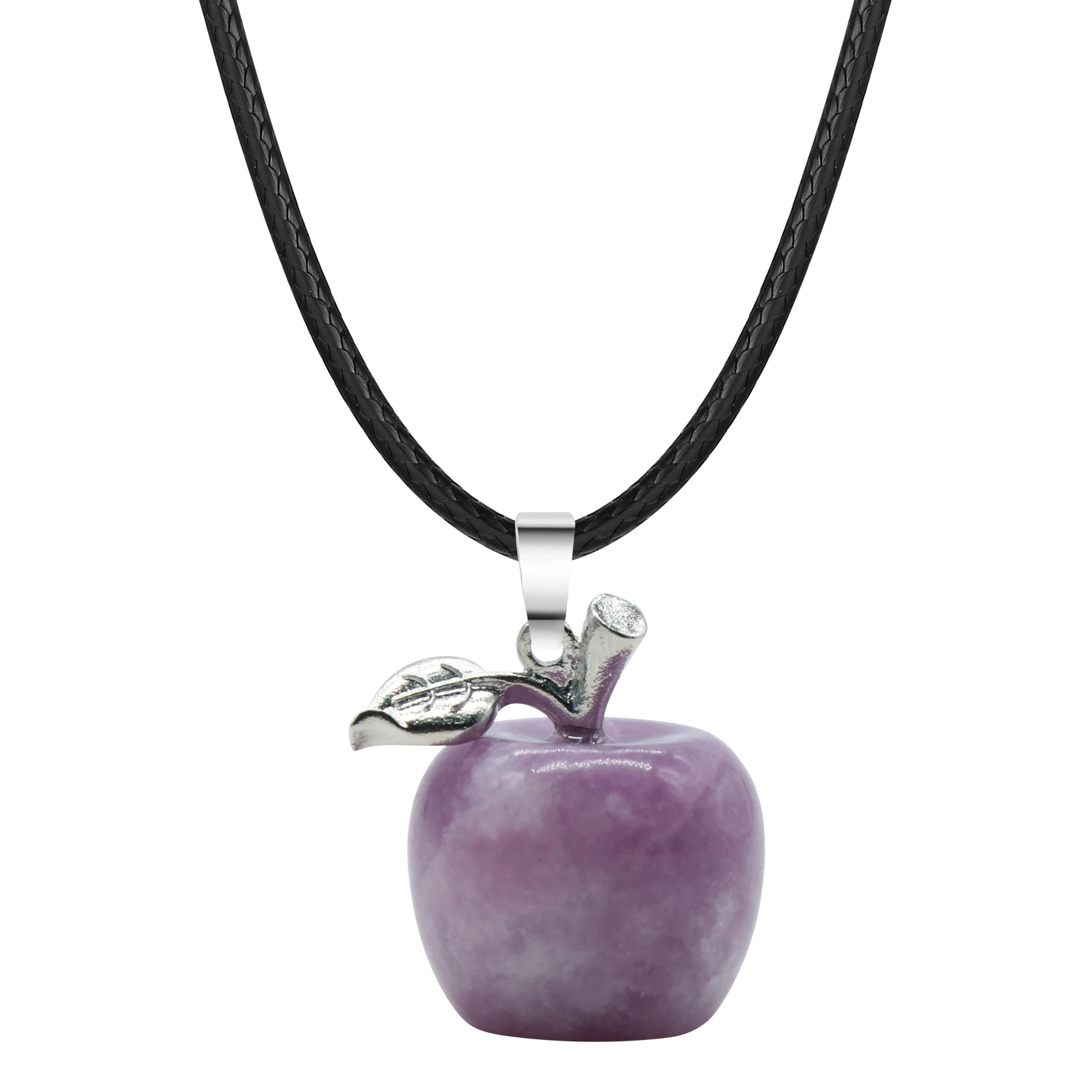 

QIMOSHI Natural 20MM Apple Lepidolite Pendant Necklace for Women Girls Kids Healing Chakra Stone Fruits Jewelry