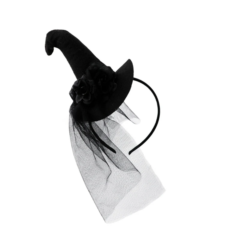 

Шляпа ведьмы и вуаль из пряжи, обруч для волос для взрослых, прямая трансляция, головной убор для вечеринки на Хэллоуин,