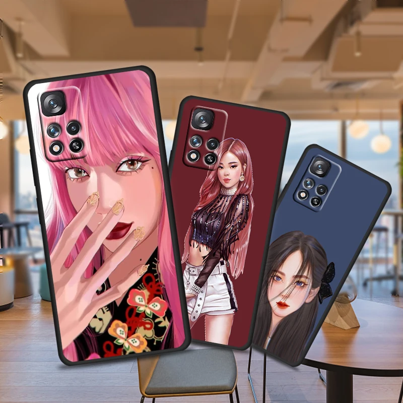 

Pretty Girl Group Pink For Xiaomi Redmi Note 11 10T 5G 9T 9S 8T 7 6 Pro Max Plus 5A 4 Soft Black Phone Silicone Cover