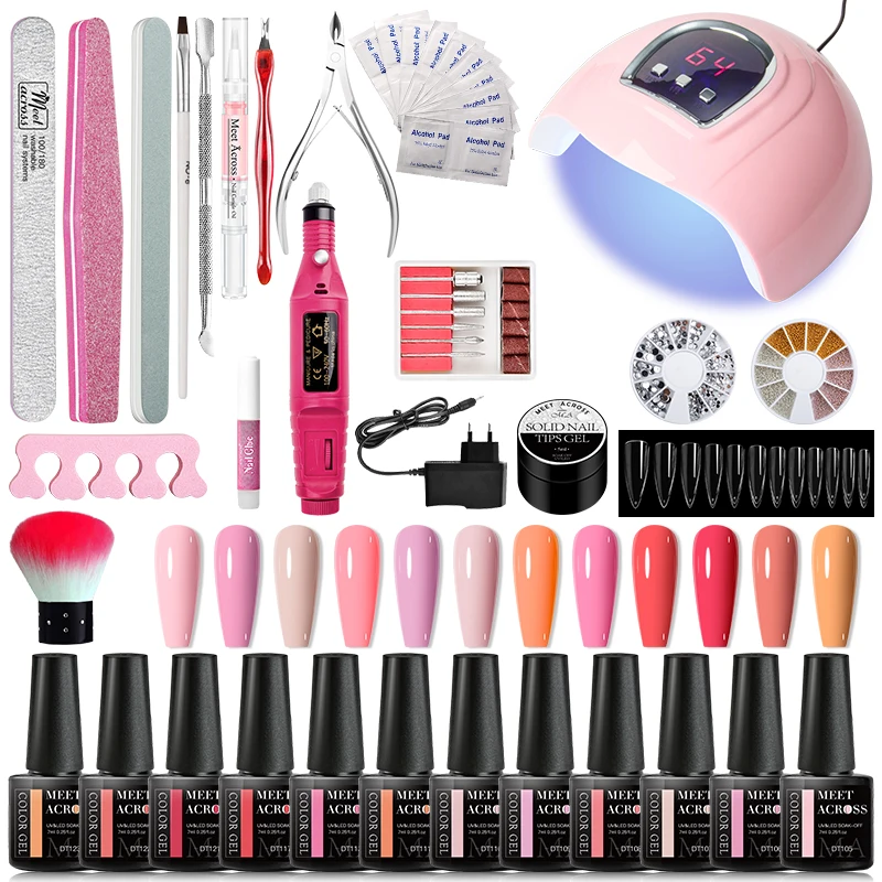 

MEET ACROSS 7ML Gel Nail Polish Set Nail Art Colorful Glitter Nail Gel Kit Vernis Semi Permanent Manicure Set Soak Off UV Gel