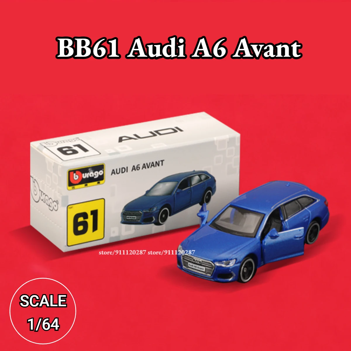 

Bburago 1:64 Mini Car Model, BB61 Audi A6 Avant Scale Metal Diecast Miniature Art Replica Vehicle Collection Toy