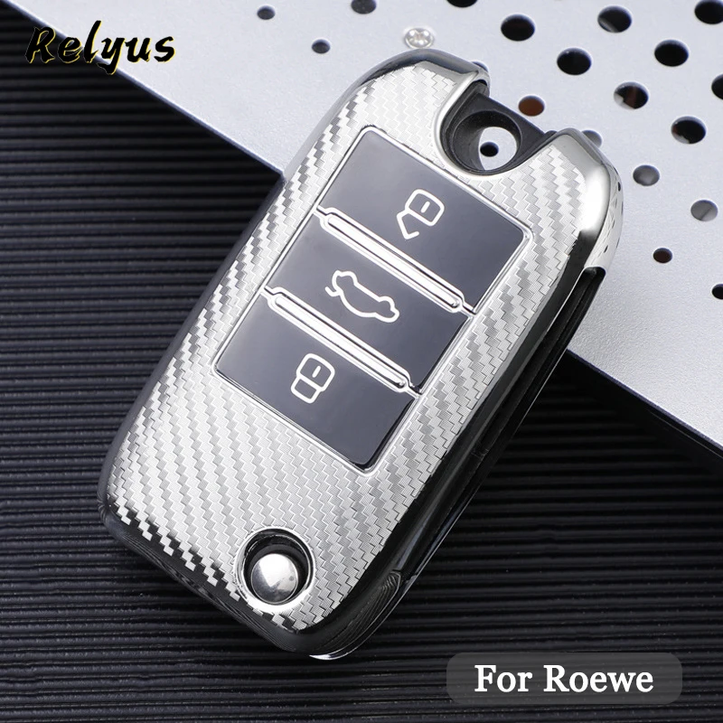 

Carbon Grain TPU Car Key Case Protector for Roewe RX3 RX5 RX8 i5 i6 ERX5 2017 3 Buttons Key Cover Auto Accessories