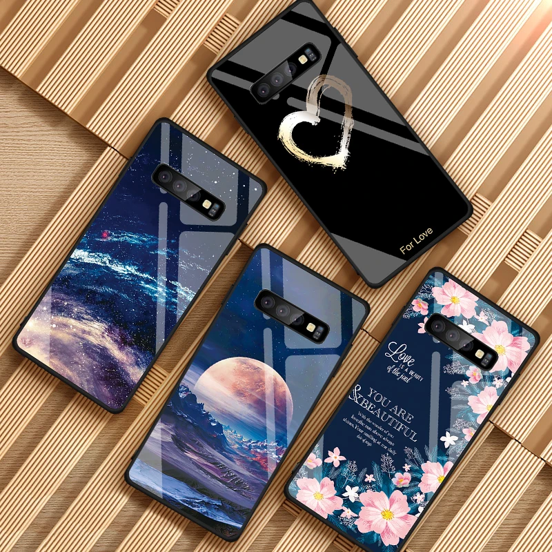 

Tempered Glass Phone Case for Oneplus 10 Pro Back Cover for One Plus 9 8 7 7T Pro 8T 9R 9RT 5G Starry Sky Heart Funda Shell Capa