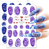 1 pcs pink blue yellow black roses 3d nail sticker doodle rose flowers heart nail decals self adhesive diy manicures decorations