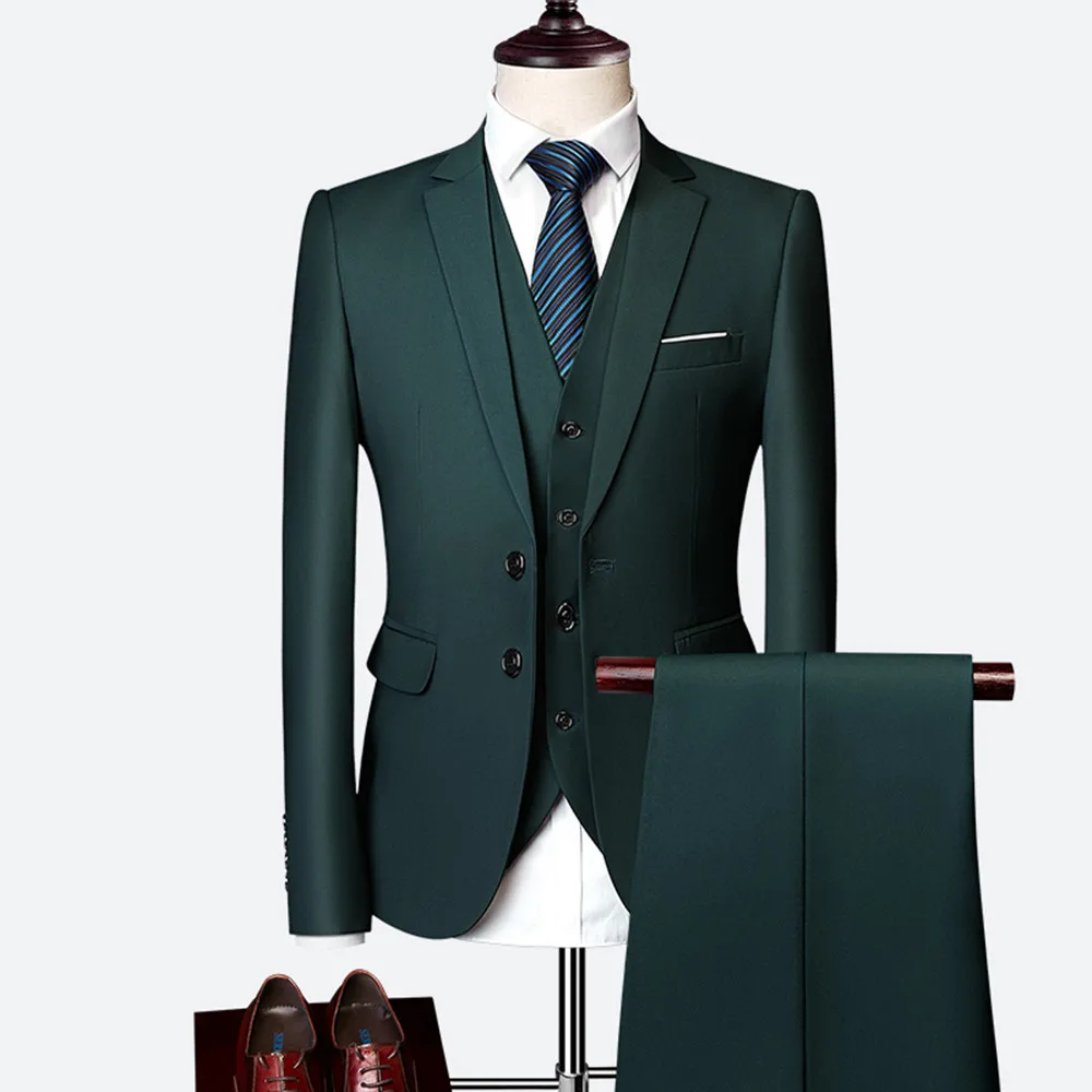 2022 Wedding Suit Fashion Men's Slim Solid Color Business Office 3 Piece Set images - 3