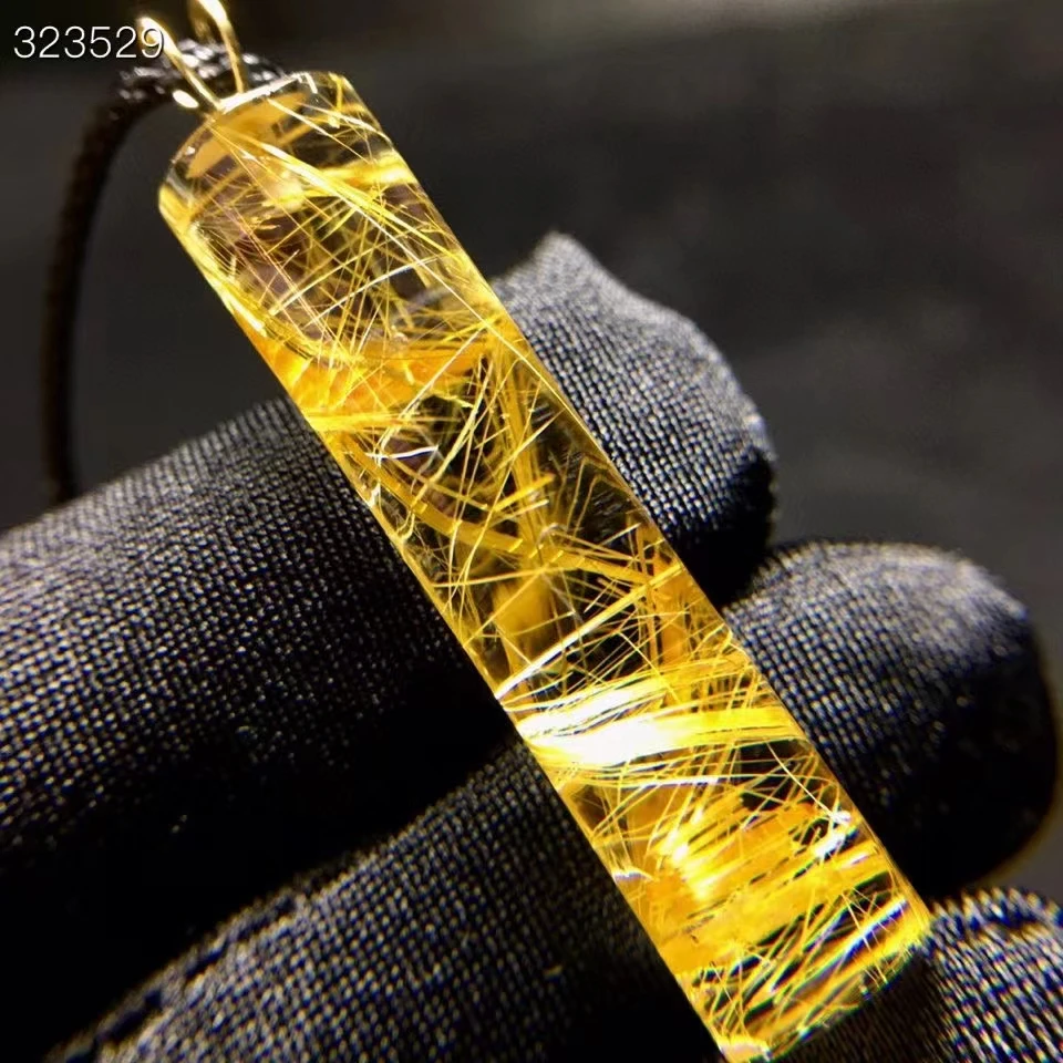 

Natural Gold Rutilated Quartz Barrel Pendant Jewelry 37.3*8.6mm Rutilated Quartz Women Men Brazil AAAAAAA