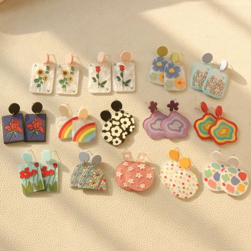 

Korean Style Floral Earrings Summer Acrylic Earrings Colorful Flower Earrings Women Rainbow Geometric Earrings Jewelry 2023 New