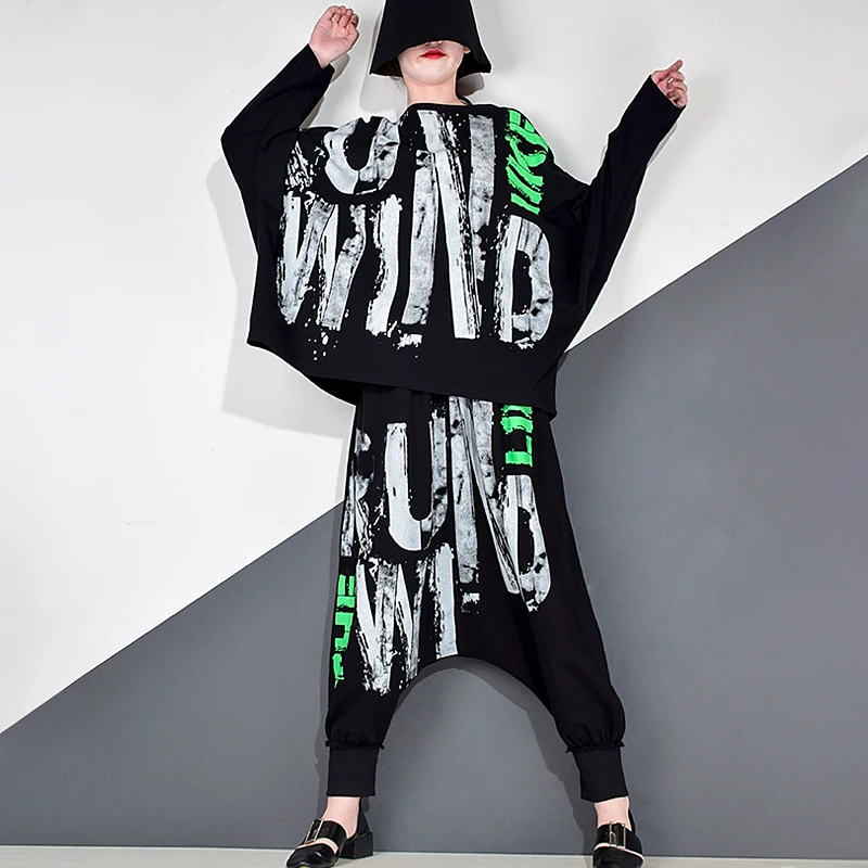 

Letter Print Pattern Women Set 2022 Autumn Casual Fashion New Style Temperament O Neck Batwing Sleeve Tops Womens 2 Piece Set