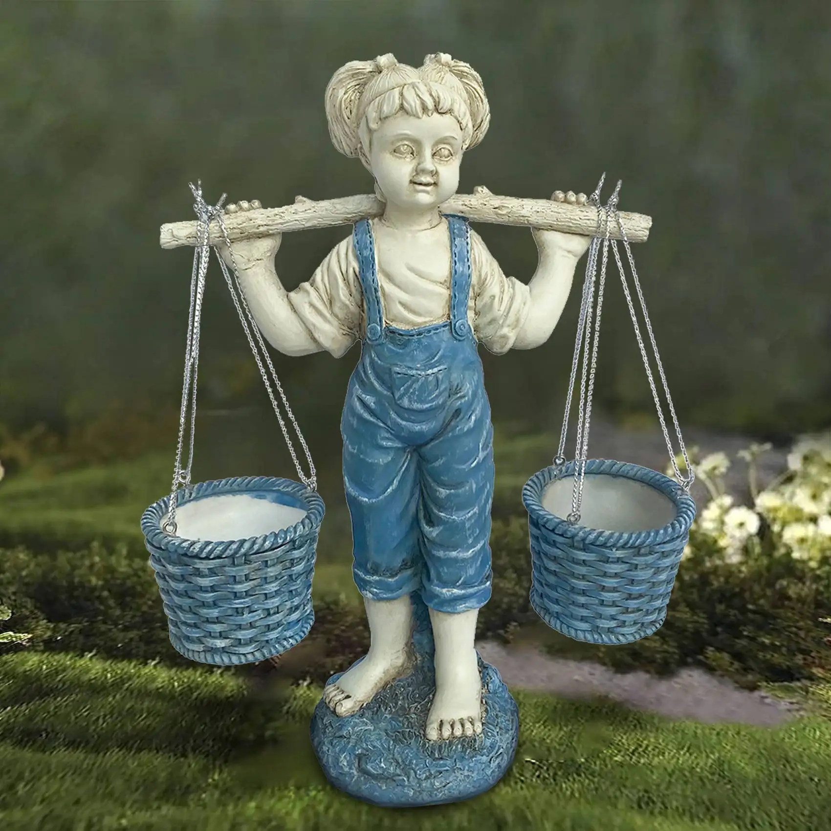 Цветы для Felicity садовая статуя маленькой девочки 2-цветные каменные садовые