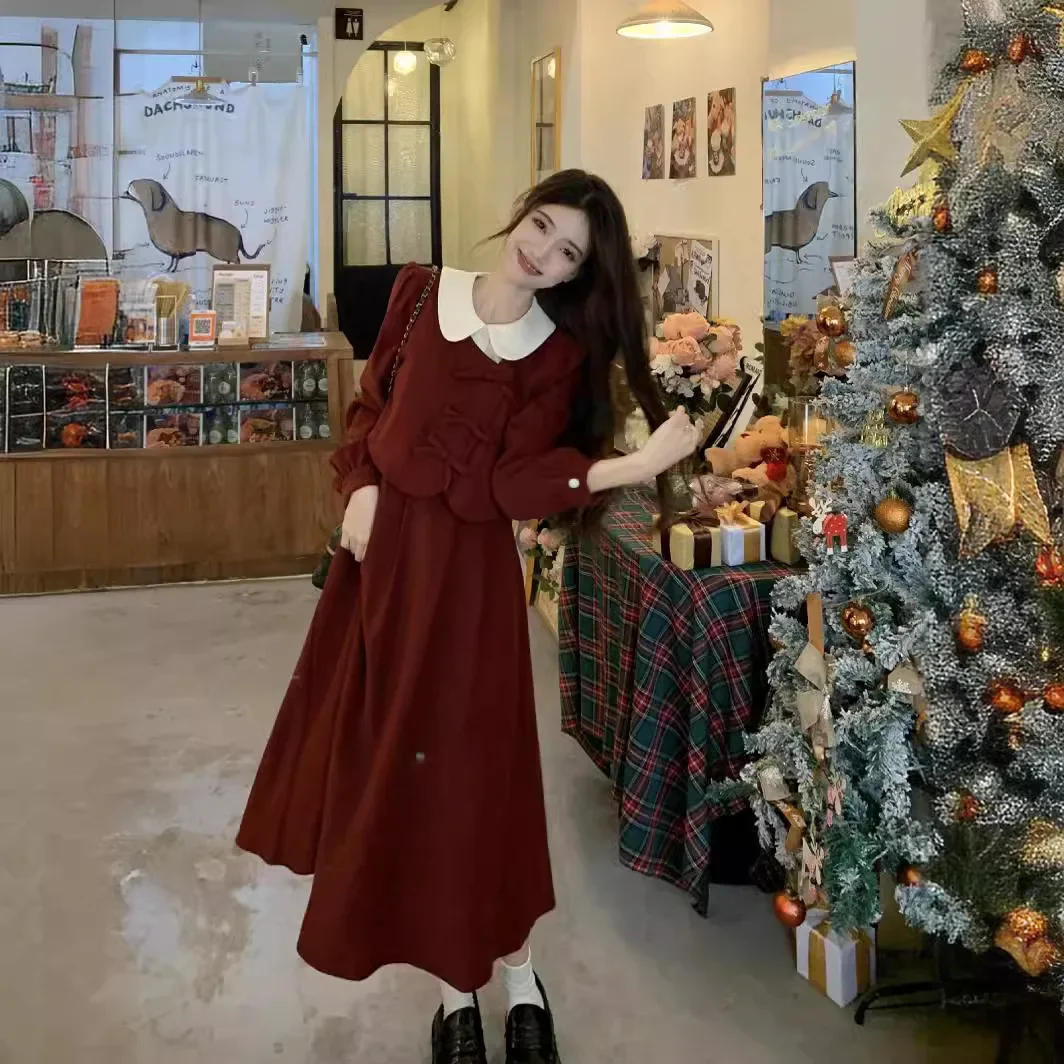 Элегантное платье из двух частей в французском стиле с длинным рукавом женское