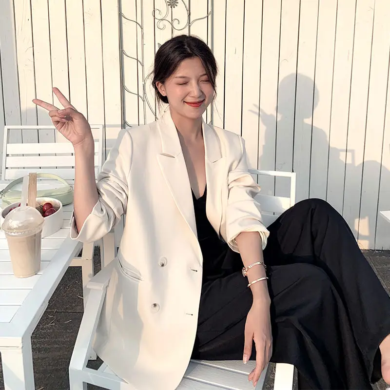 

SuperAen Suit Jacket Spring Autumn 2022 New Solid Notched Full Double Breasted Office Lady Women Blazers
