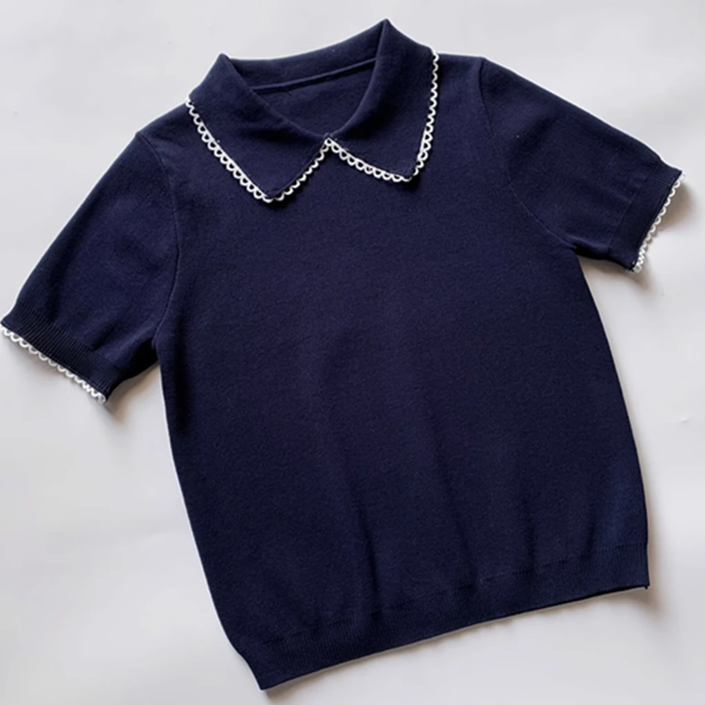 Maxdutti Минималистичная темно-синяя футболка с короткими рукавами женская