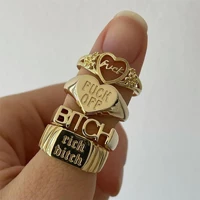 punk gold color fuck off rich bitch open rings for women retro hiphop hollow heart shape ring nightclub party jewelry gift