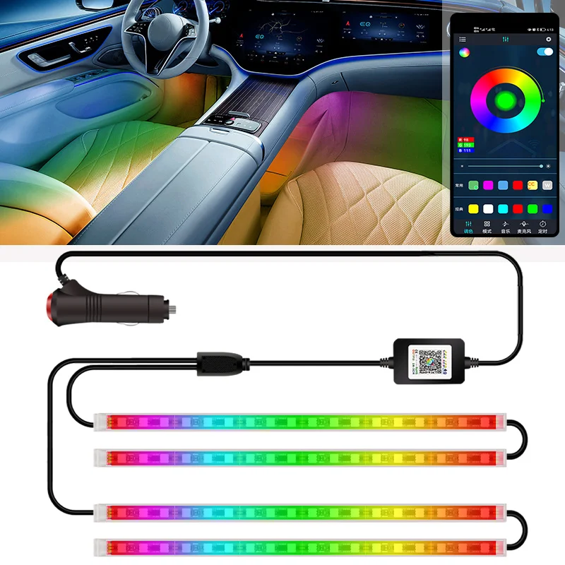 Fccemc RGB цветное приложение неоновое светодиодное освещение для салона автомобиля с сигаретой Беспроводная Музыка Автомобильная атмосфера декоративная лампа Fccemc RGB цветное приложение неоновое светодиодное освещение для салона автомобиля с сигаретой Беспроводная Музыка Автомобильная атмосфера декоративная лампа