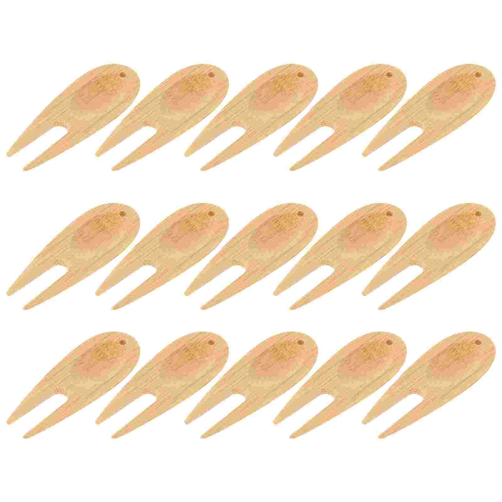 15Pcs Golfs Divot Repair Tool Bamboo Fairway Fixator Portable Divot Forks (Khaki)