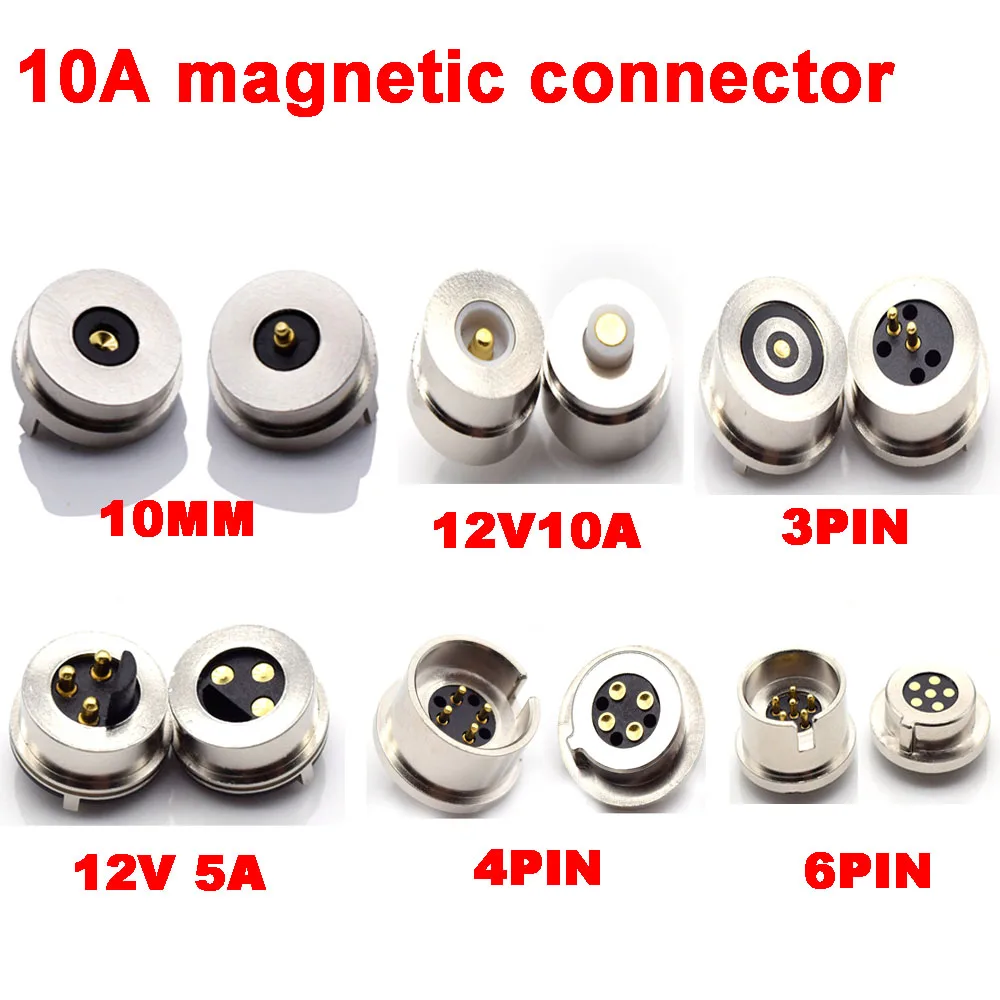 

1set 12V10A Round high Current Magnet Suction Spring Pogo pin Connector Male Female Probe DC Power Charging Magnetic Connector