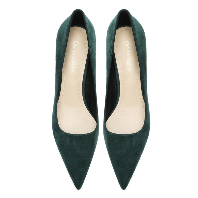 Suede Cloth Dark Gree High Heels Women 2022 New 6cm Party Dress Pumps Pure Color Pointed Toe Slip-on Stiletto Daily Wear Shoes