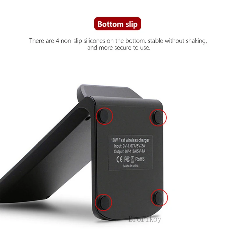 brorikoy 10w wireless charging stand holder qi induction charger for samsung s20 s10 note 9 8 for iphone 12 11 pro x xs max xr free global shipping
