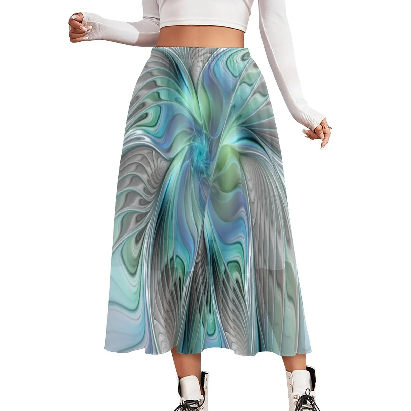 

Blue Green Butterfly Skirt Abstract Animal Print Elegant Boho Skirts Elastic Waist Street Fashion A-line Skirt Big Size 3XL 3XL