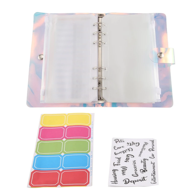 

A6 Budget Binder, PVC Notebook 6-Ring Cover Planner Organizer With Budget Envelopes Sheets Pockets And Letters Labels