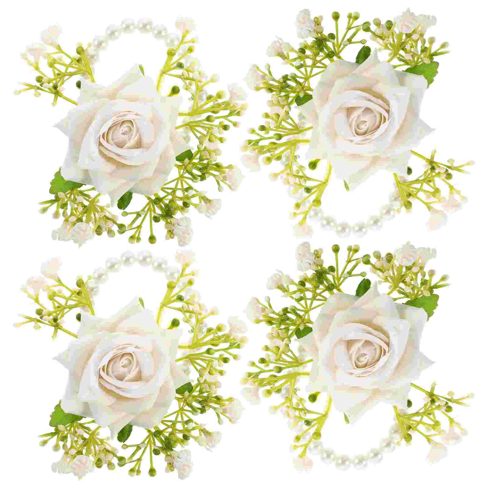 

4 Pcs Flower Wedding Corsage Supplies Bracelet Decor Wrist Wristlet Strap Bracelets Wristband Bridesmaid