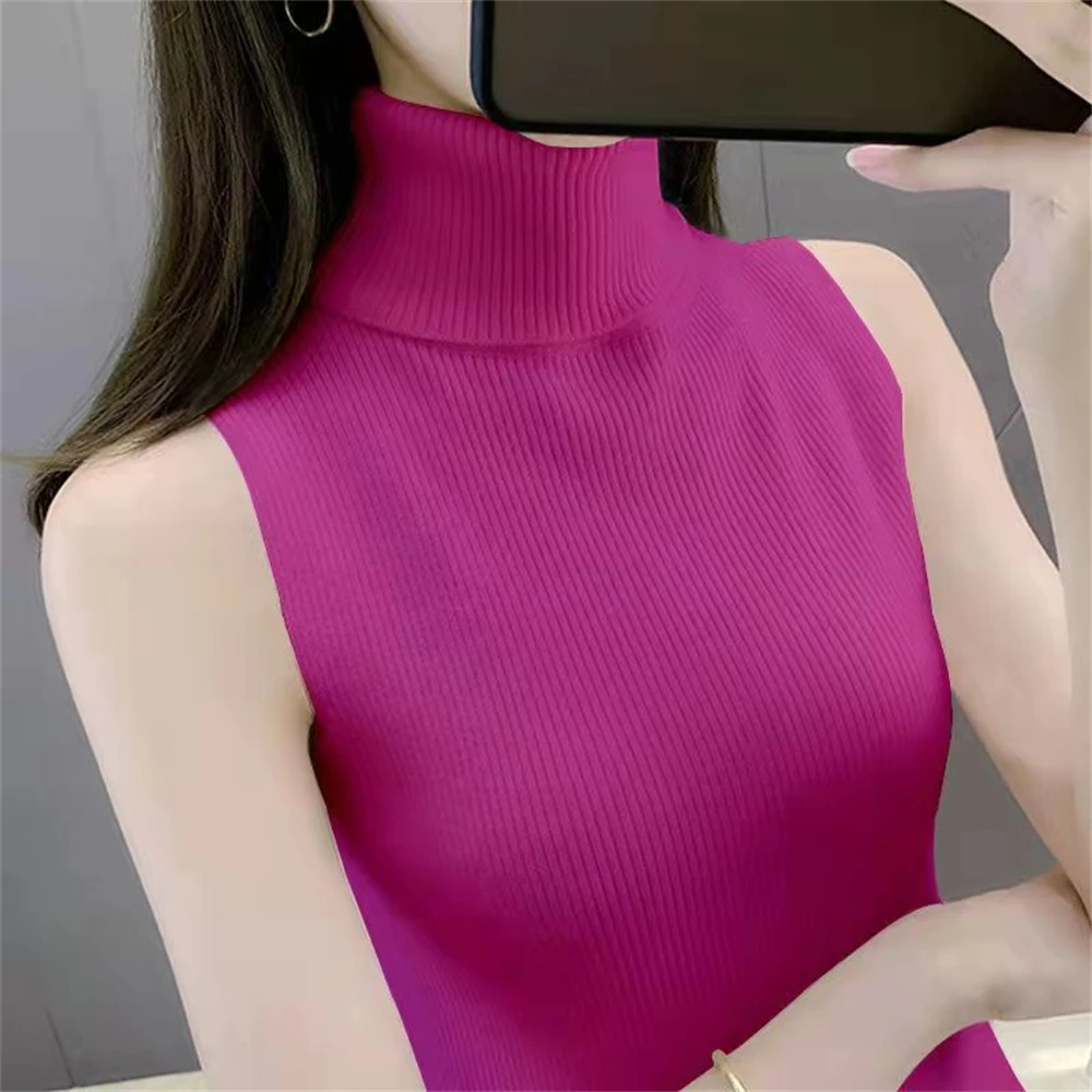 

Элегантный топ, сезон весна-осень, Трикотажная майка, облегающий Топ, женская блузка, сексуальный эластичный свитер без рукавов, жилет, Женс...