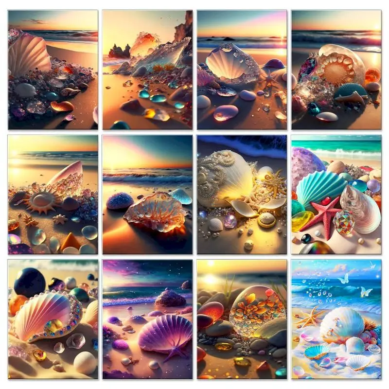 

GATYZTORY 5D DIY Diamond Painting Shell Starfish Mosaic Full Square/Round Drill Embroidery Landscape Home Decor Cross Stitch Kit