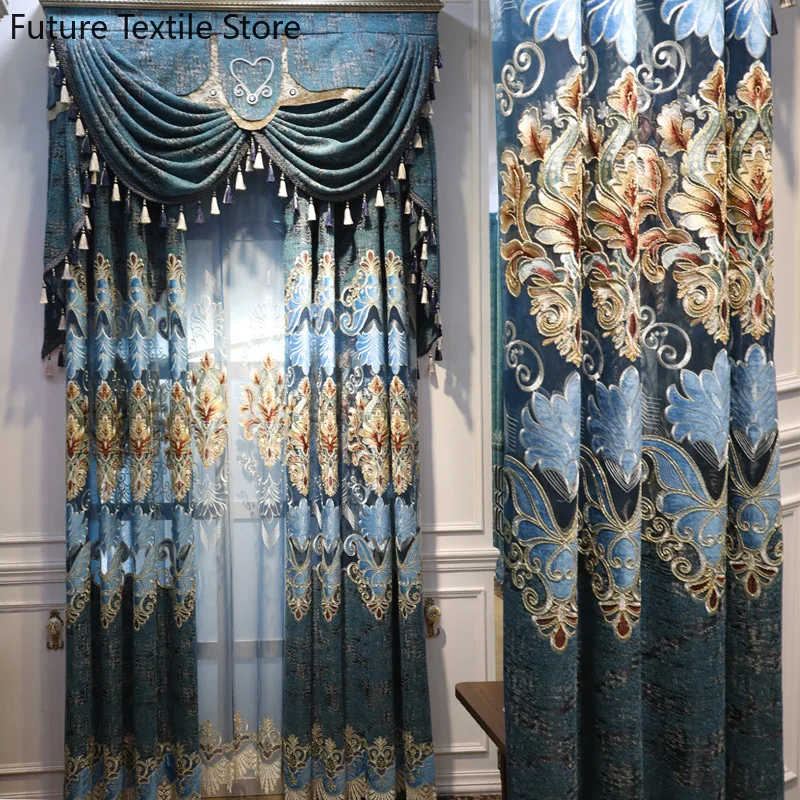 

Curtains for Living Room Dining Bedroom Luxury Chenille Hollow Embroidery Living Room Dining Room Shade Finished Curtain Fabric