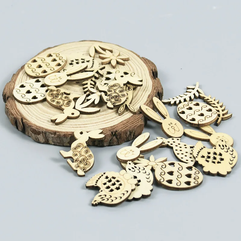 

50/100pcs Natural Wood Slices Easter Egg Pattern DIY Craft Wooden Decoration Pendant For Scrapbook Home Drop Hanging Ornaments