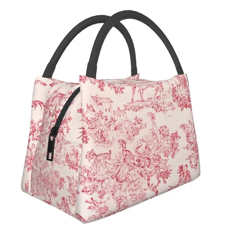

Red And White Toile De Jouy Insulated Lunch Bags for Outdoor Picnic Waterproof Thermal Cooler Bento Box Women