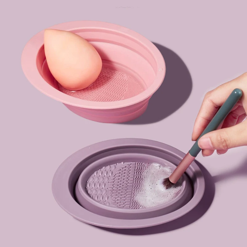 

Silicone Makeup brush bowl folding cosmetic blowing pad washable Makeup brush surface cleaning tool beauty