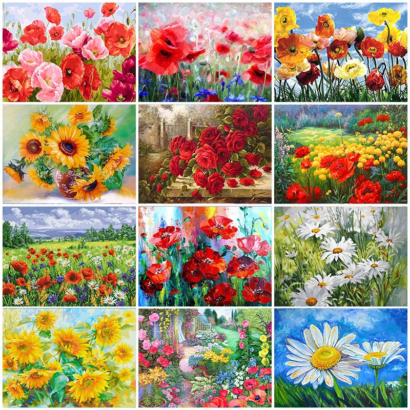 

JIEME Full Round Diamond Painting Flowers 5D DIY Diamond Embroidery Corn Poppy Mosaic Decorations Home Handicraft