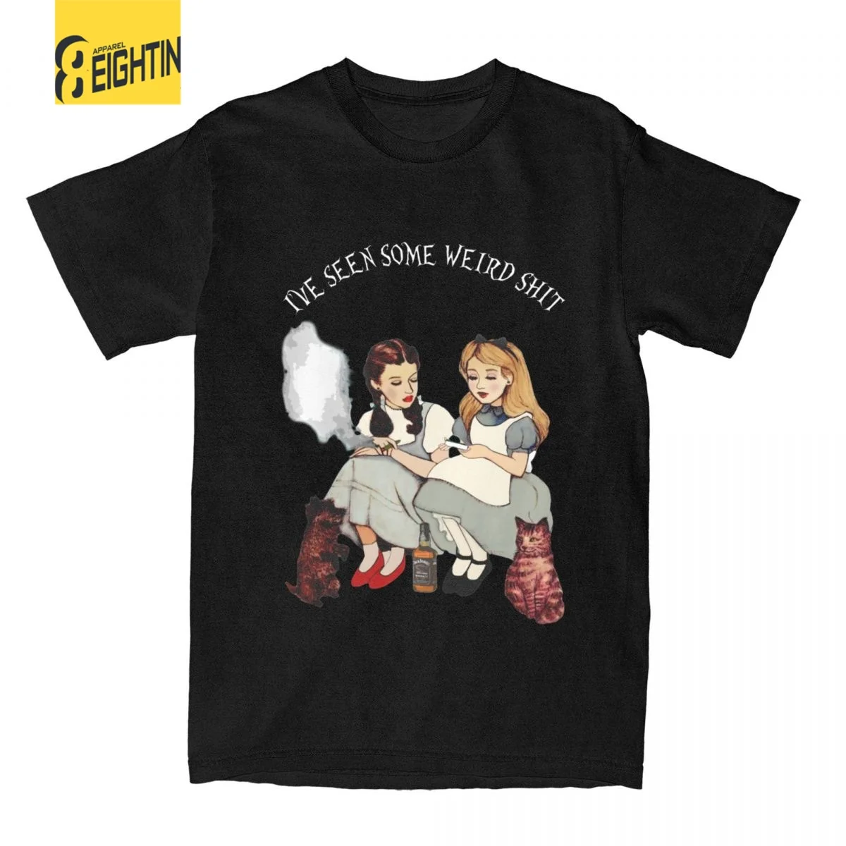 Alice In Wonderland T-shirts Disney for Women Cartoon Cat T Shirts Man Tee Shirt Tops Gift Cotton Short Sleeve Female Clothes