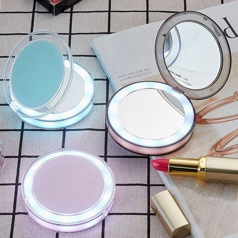 

Led Mirror Light Mini Makeup Mirror 1X3X Magnifying Espejo De Maquillaje Compact Hand Held Folding SmallPortable Pocket Mirror