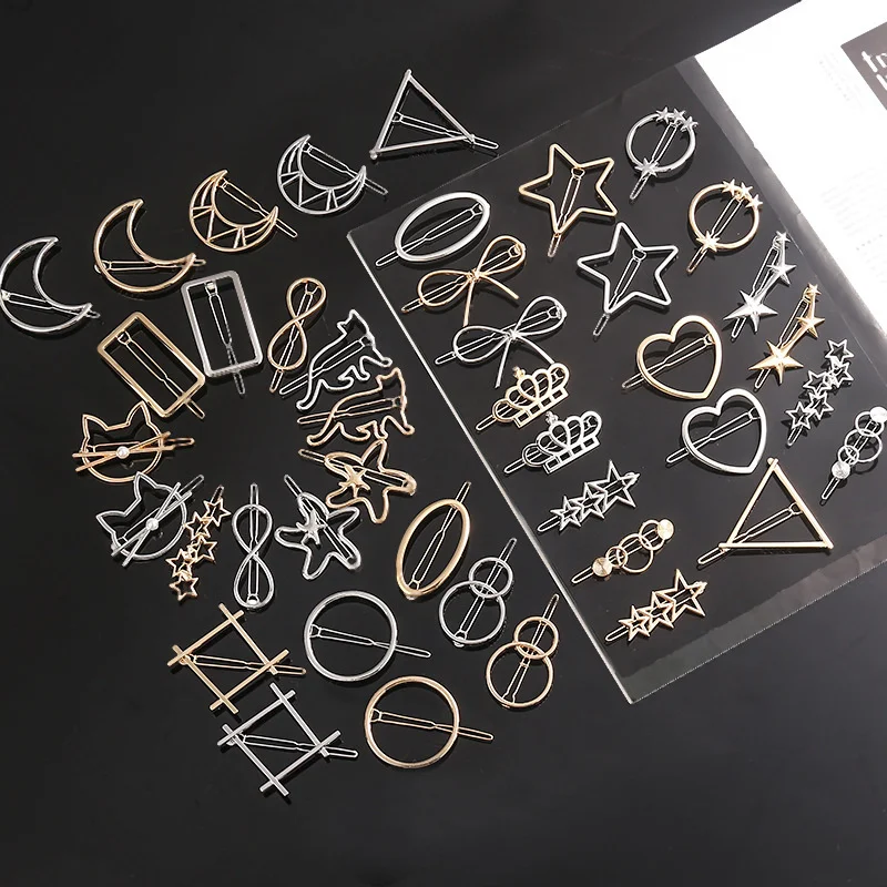 

Metal Golden Silvery Moon Cat Star Crown Snap Hair Clips For Woman Cute Simple Temperament Designer Hairpin Fashion Accessories