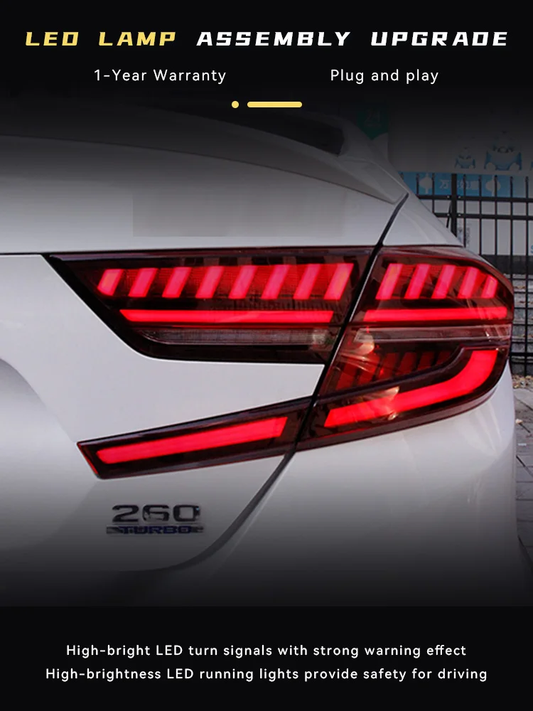 Фото Автомобильные фары для Honda Accord G10 2018-2023, обновленный задний фонарь, полностью светодиодный DRL, модифицированный тормозной сигнальный фонарь, инструменты, аксессуары №3
