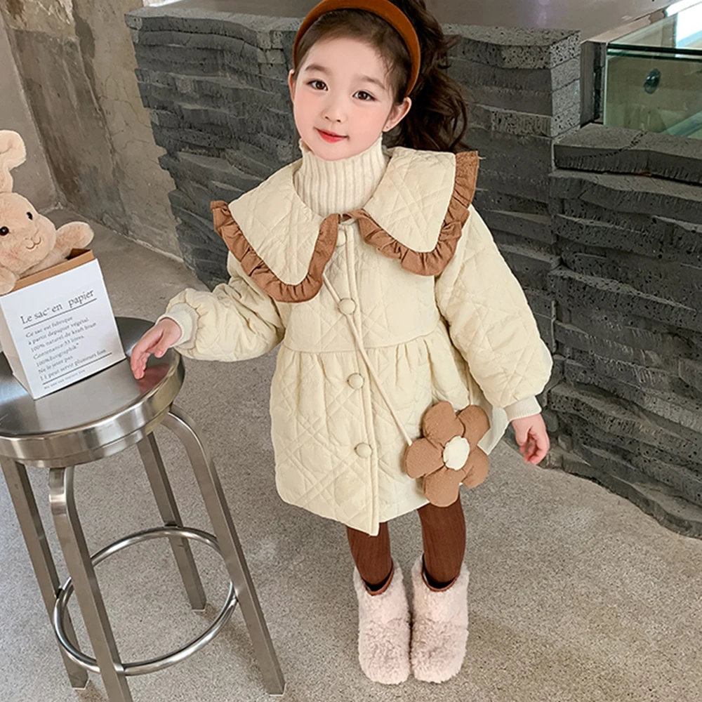 

Girls Down Cotton Jacket Soild Turn-down Collar Jacket Outerwear Thick Winter Overalls Children Windproof Prka Snowsuit for Girl