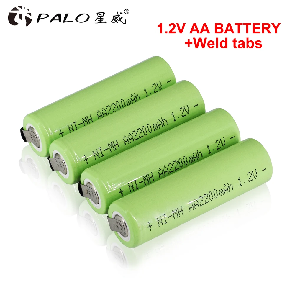 

PALO 1.2V AA rechargeable battery 2200mah NI-MH cell Green shell with welding tabs for Philips electric shaver razor toothbrush