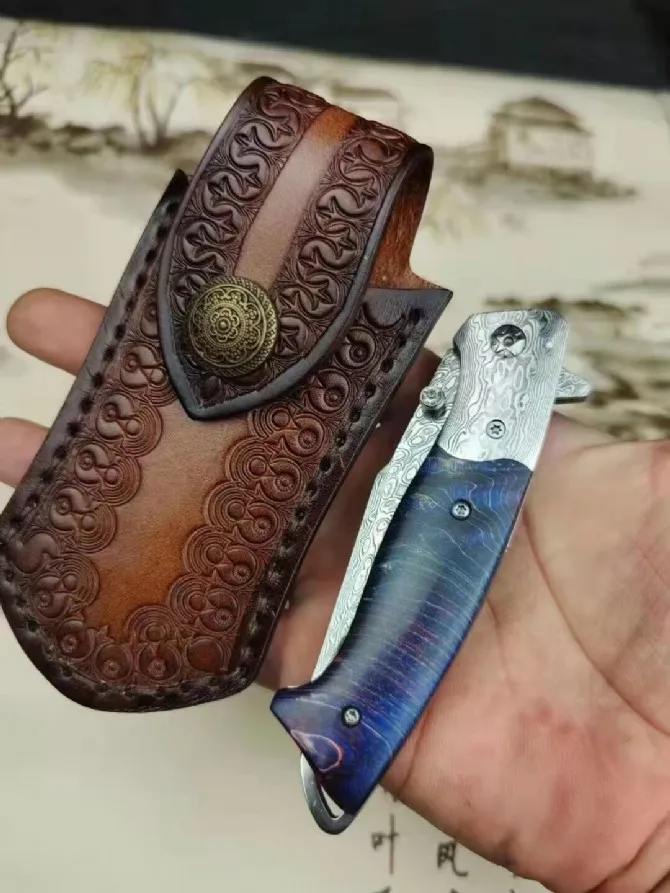 Цветной складной нож с орлом ручная работа лезвие из Дамаска твердая деревянная