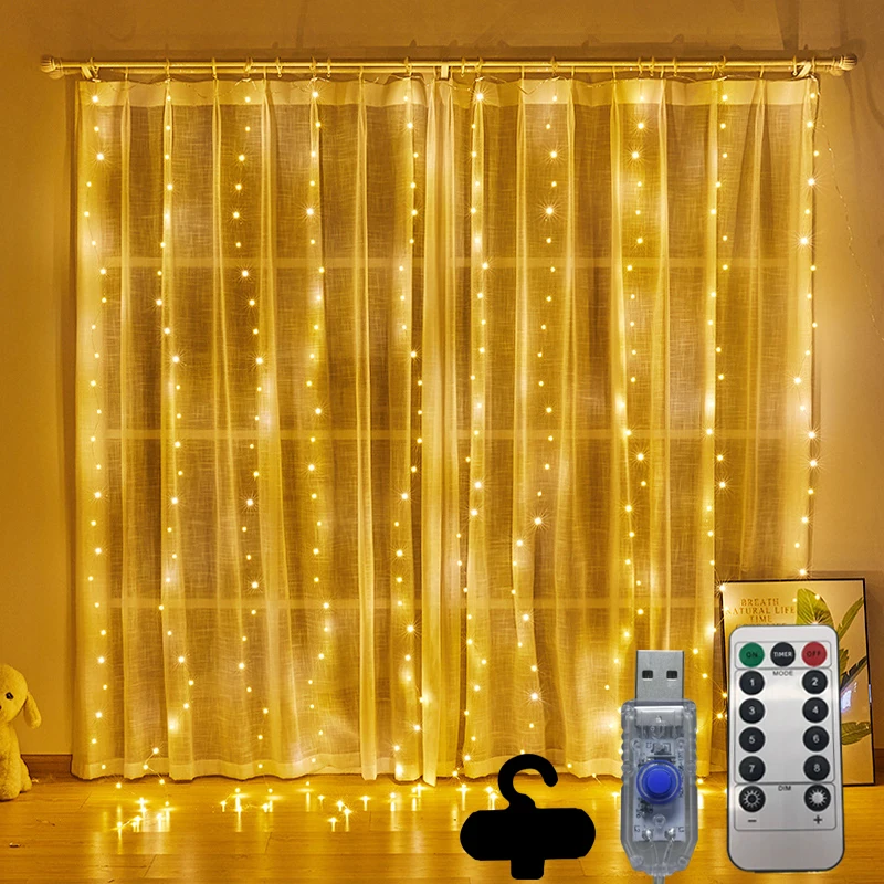 

3m Curtain String Light Flash Fairy Garland Home Decor Wedding Party Decoration Christmas 2023 New Year 2022 Ramadan Decoration