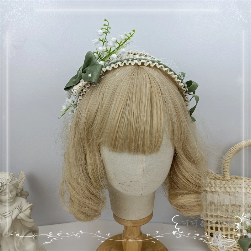 Оригинальный обруч ручной работы с бантом в виде ландыри и долины Лесной галстук