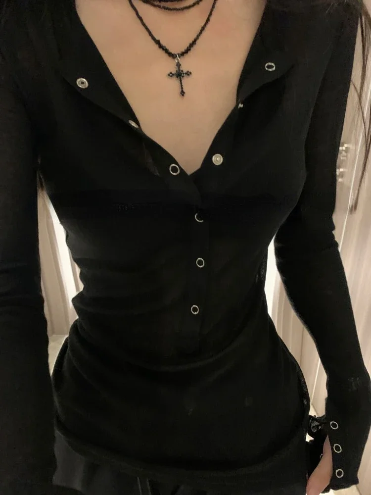 Простые однобортные топы с v-образным вырезом Mujer Y2k приталенная футболка