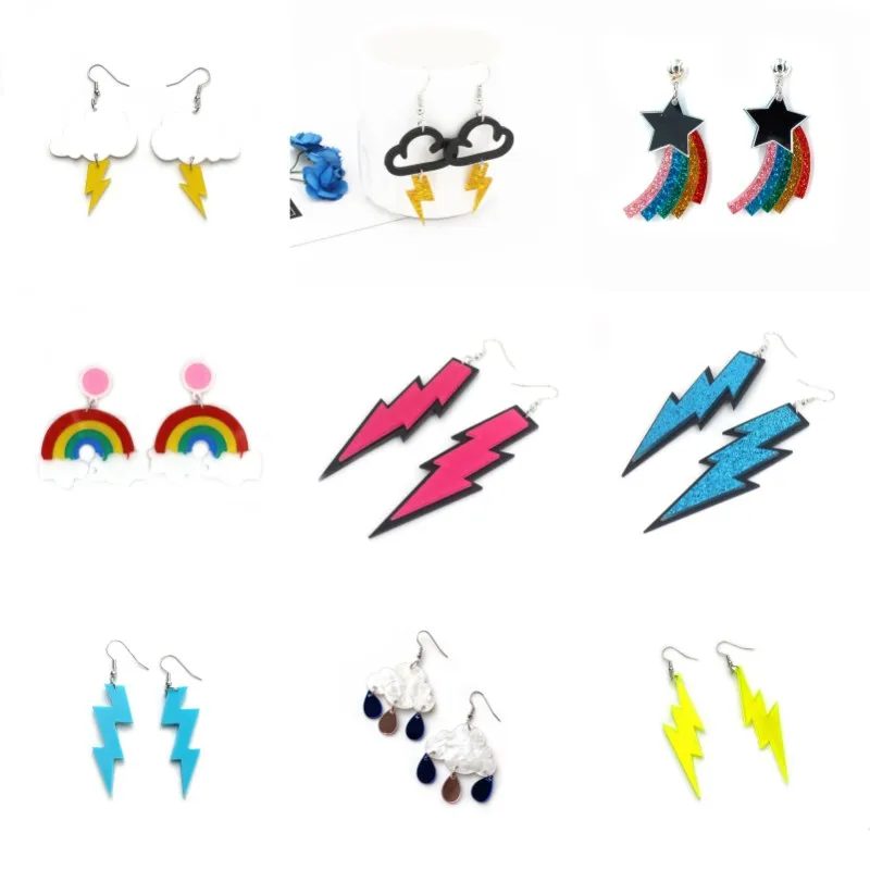 

Hip Hop Earrings Acrylic For Women Long Lightning Cloud Water Drop Rainbow Night Club Fashion Jewelry