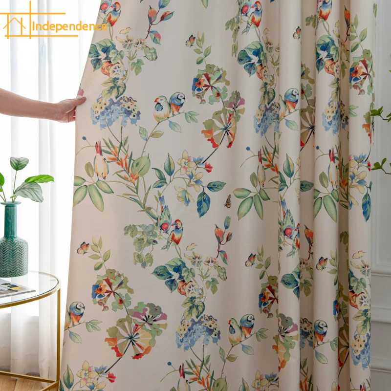 American Country Pastoral Curtains for Living Room Bedroom Semi Blackout Silk Satin Curtains Decorative Custom Finished Products