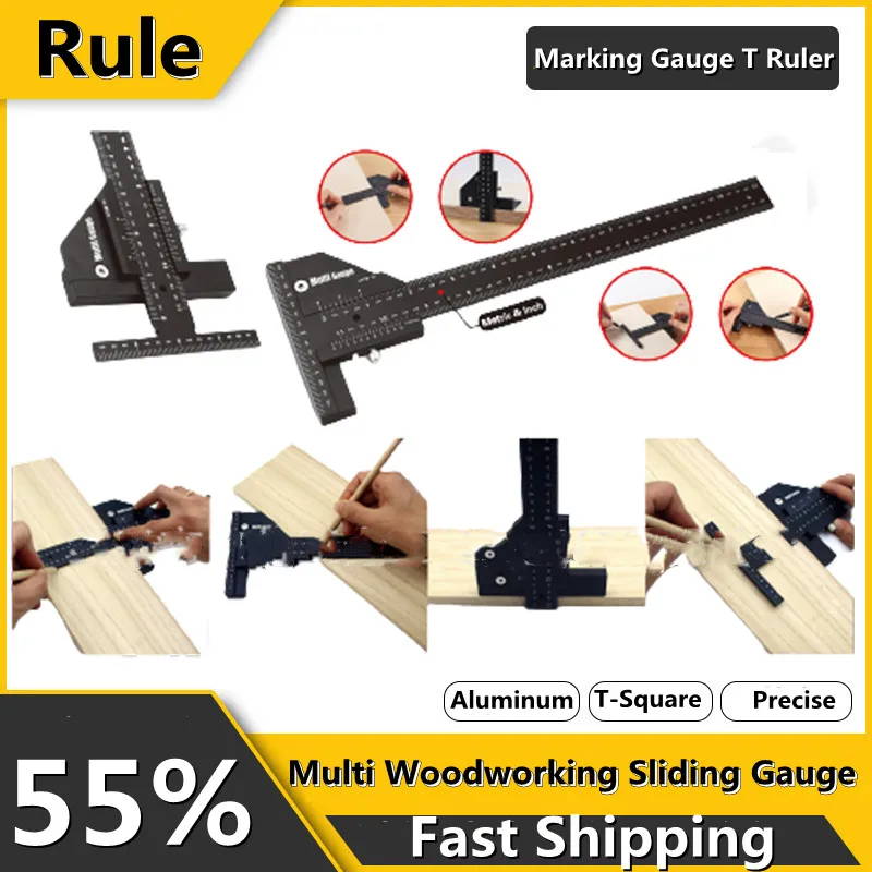

Multi Woodworking Sliding Gauge Aluminum Alloy Scribe Ruler Depth Gauge T-Square Scribing Measuring Tools Marking Gauge T Ruler