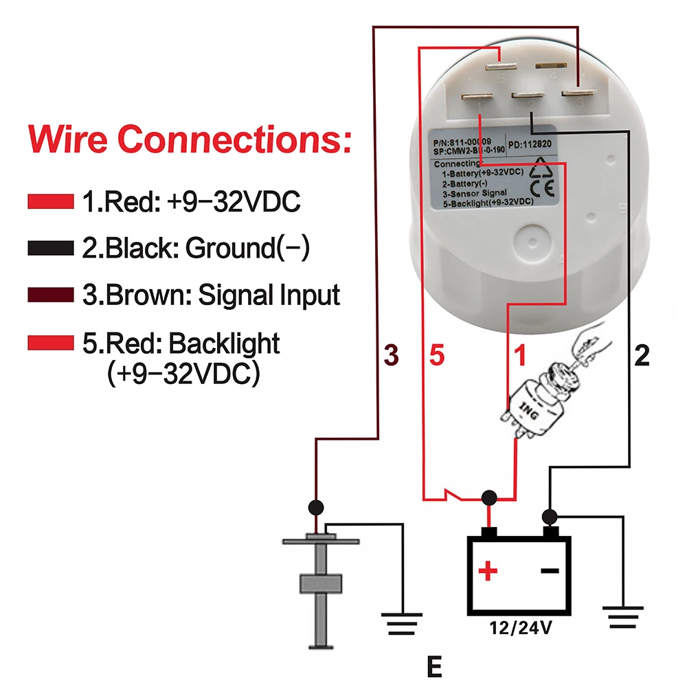 Датчик уровня воды AD с датчиком 52 мм измеритель красной подсветкой 100-500 0-190 Ом