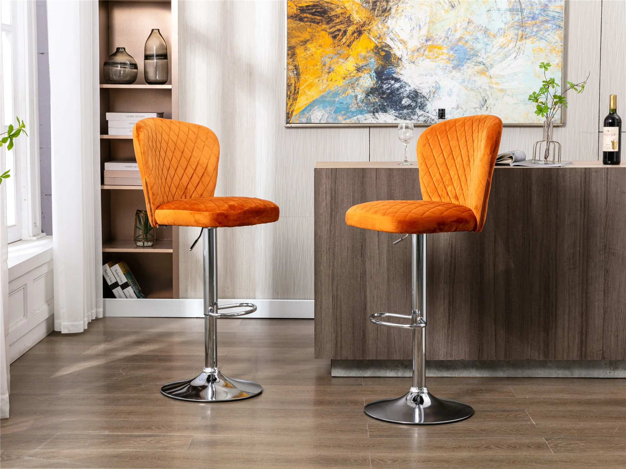 

Bar Stools with Back and Footrest Counter Height Dining Chairs Set of 2