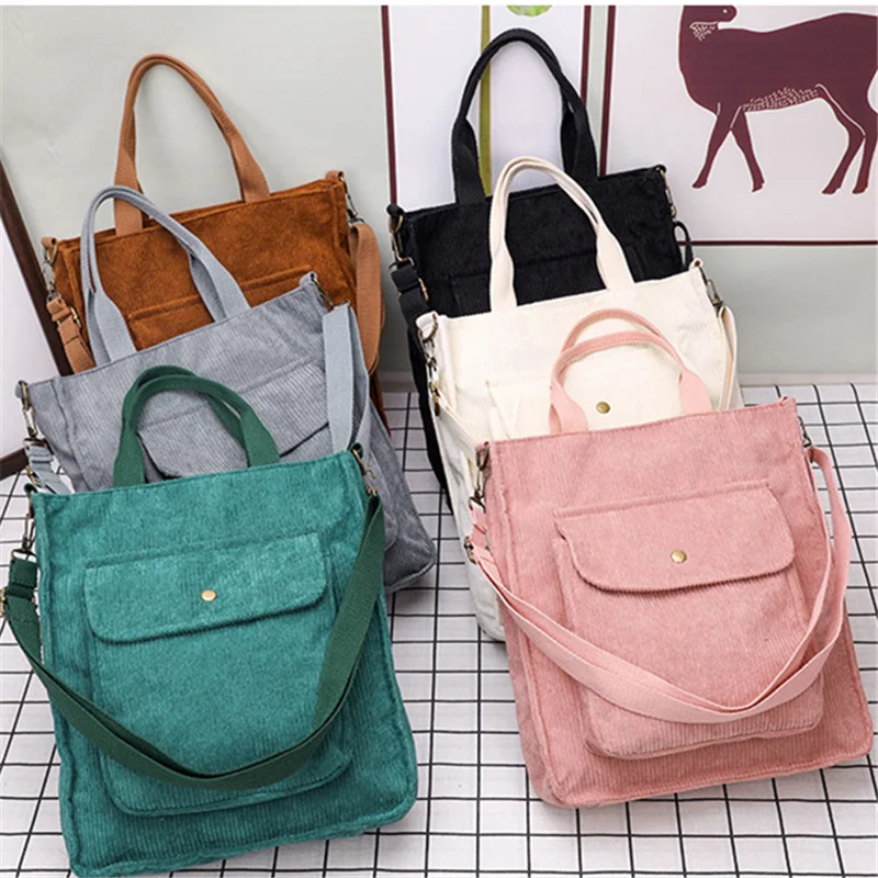 

Corduroy Women Handbags Large Capacity Messenger Totes Ladies Fashion Simple Designer Zipper Shoulder Wild Cloth Bag