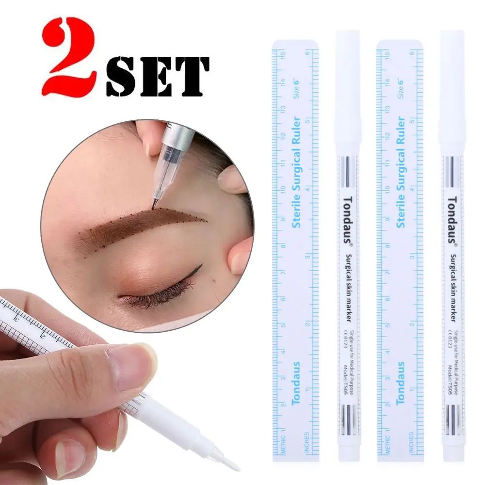 

2 Sets Surgical White Eyebrow Tattoo Skin Marker Pen Microblading Accessories Tattoo Marker Brow Pencil Permanent Beauty Makeup