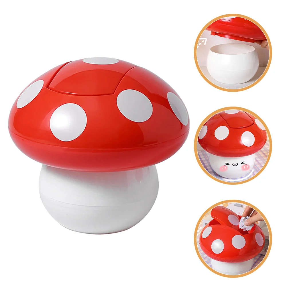 

Mushroom Trash Can Bucket Decor Small Garbage Plastic Container Lid Tiny Waste Office Desk Cartoon Mini